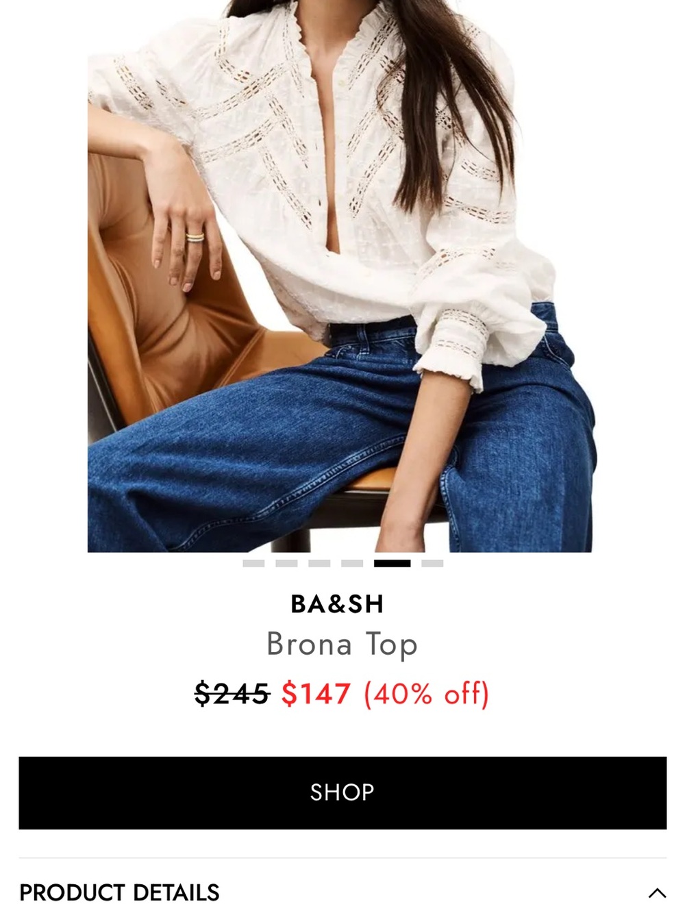 BA&SH Brona Lace-Trim Button-Up Blouse - Women - Picture 5 of 5